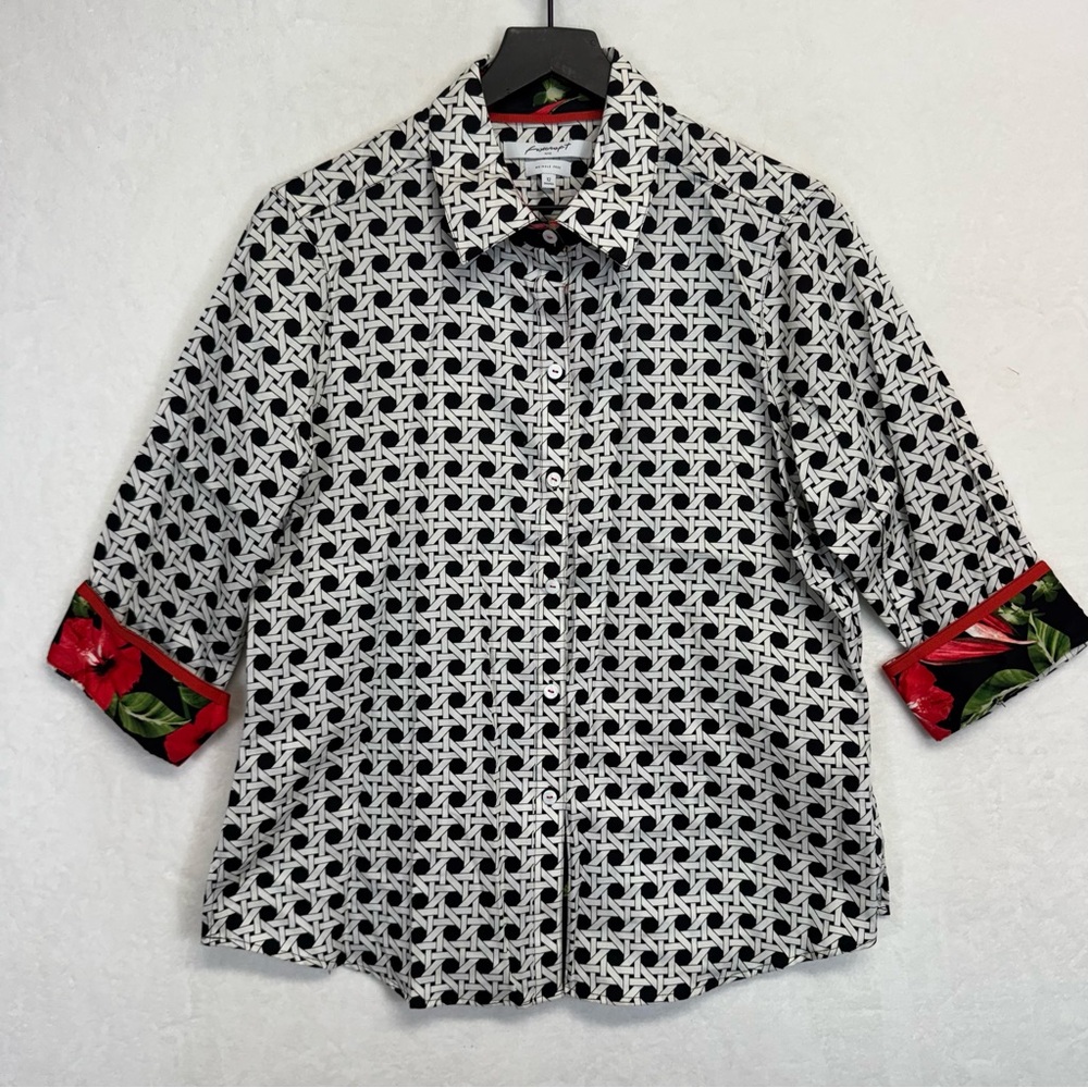 Foxcroft Size 12 Shaped Fit Classic Blouse Shirt Womens Wrinkle Free 3/4 Sleeve